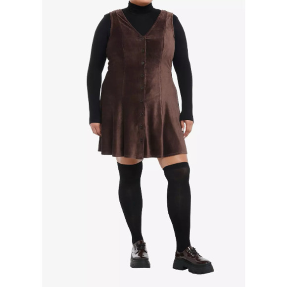 Thorn & Fable Brown Corduroy Button Front Tank Dress Plus Size 2 NWT - Picture 3 of 9